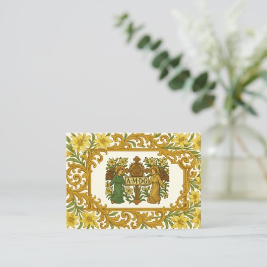 Ochtendgebed met AMDG en engelen Visitekaartje (Staand voorkant)