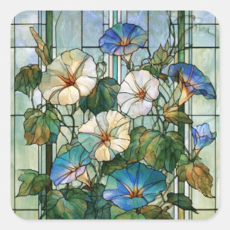 Ochtendglorie en maanbloem glas in lood vierkante sticker