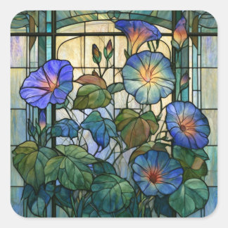 Ochtendglorie glas in lood vierkante sticker