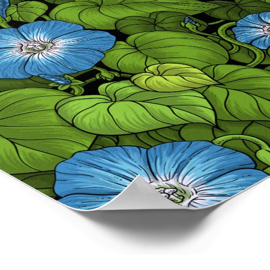 Ochtendglorie in blauw en groen poster (Hoek)