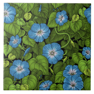 Ochtendglorie in blauw en groen tegeltje