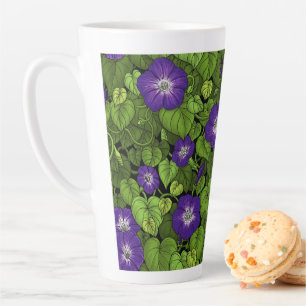 Ochtendglorie in paarse en groene latte mok