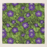 Ochtendglorie in paarse en groene sjaal<br><div class="desc">Handgeschilderd vectorpatroon met roze ochtendglorie</div>