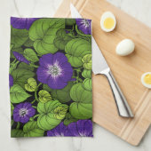 Ochtendglorie in paarse en groene theedoek (Quarter Fold)