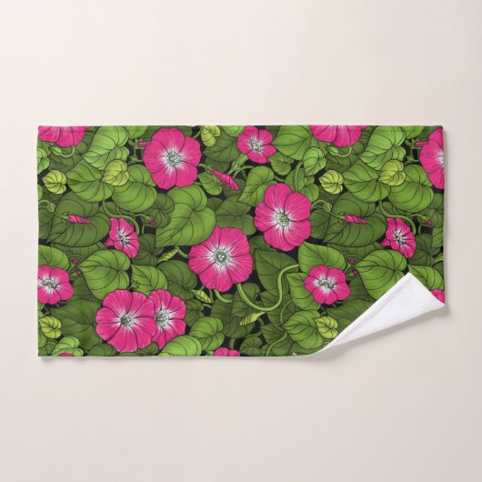 Ochtendglorie in roze en groen bad handdoek (Handdoek)