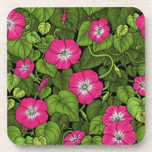 Ochtendglorie in roze en groen bier onderzetter (Voorkant)