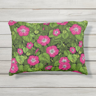 Ochtendglorie in roze en groen buitenkussen