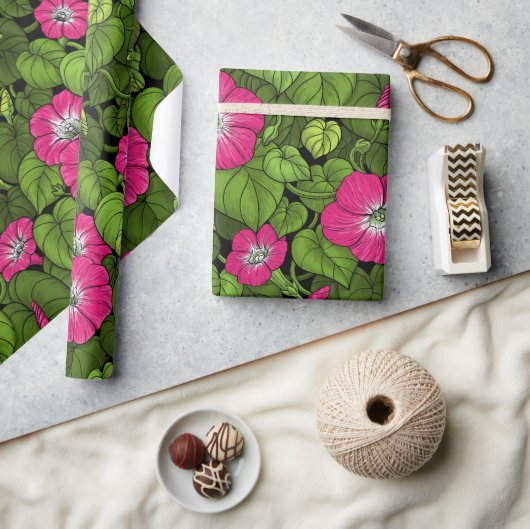 Ochtendglorie in roze en groen cadeaupapier (Crafts)