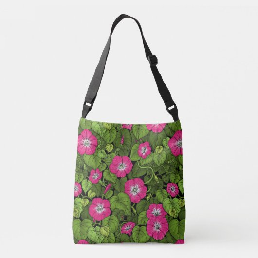Ochtendglorie in roze en groen crossbody tas (Achterkant)
