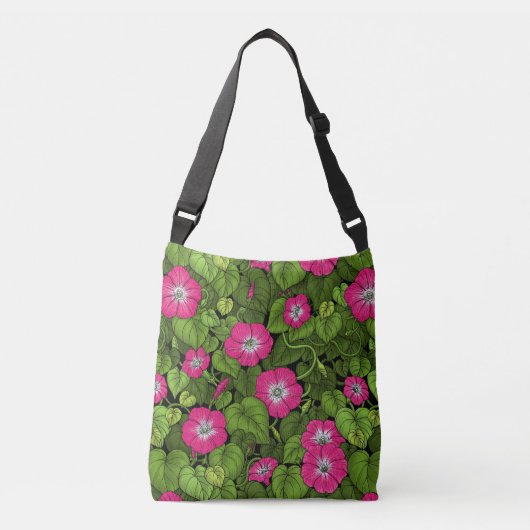 Ochtendglorie in roze en groen crossbody tas (Voorkant)