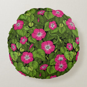 Ochtendglorie in roze en groen rond kussen