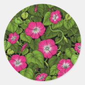 Ochtendglorie in roze en groen ronde sticker (Voorkant)