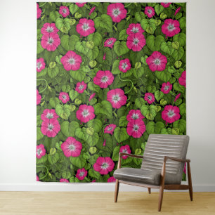 Ochtendglorie in roze en groen wandkleed