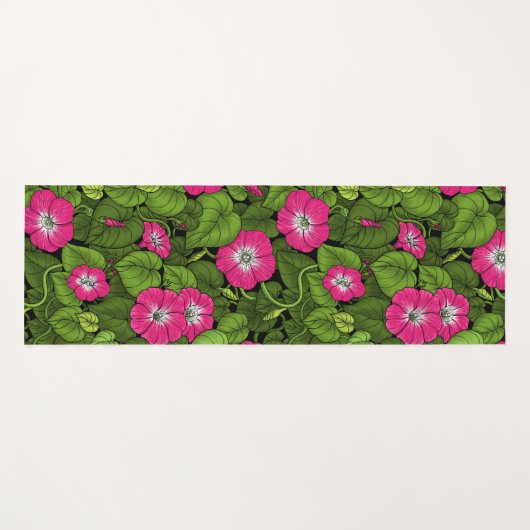 Ochtendglorie in roze en groen yogamat (Voorkant (horizontaal))