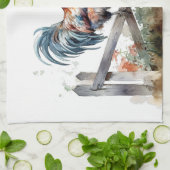 Ochtendglorie: Waterverf Haan Theedoek (Gevouwen)