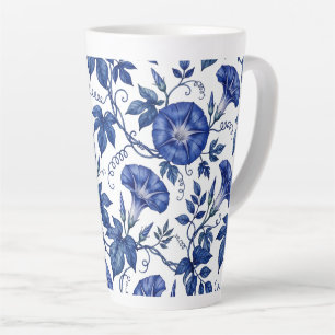 Ochtendglorieën Kobaltblauw Wit Delfts Stijl Latte Mok
