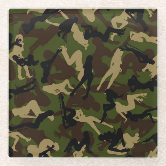 ochtendhoutcamouflage glazen onderzetter (Voorkant)