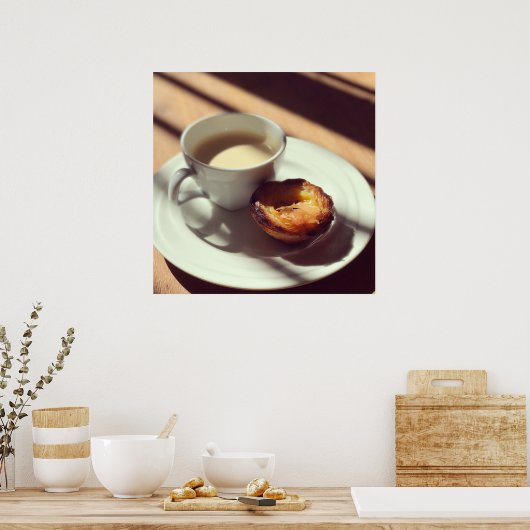 Ochtendkoffie en Portugese taart Poster (Keuken)