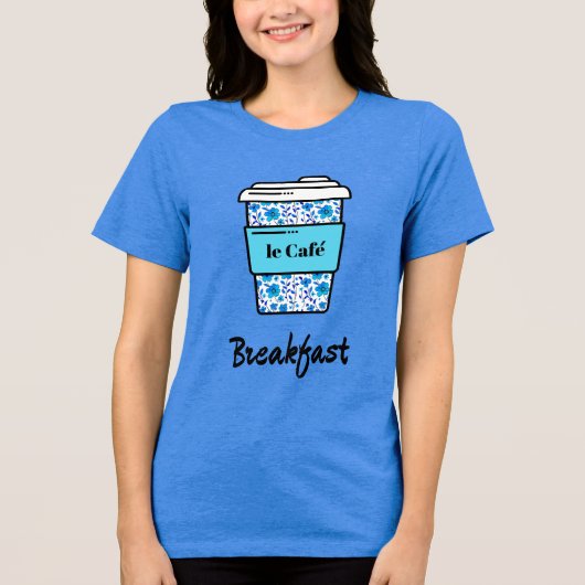 Ochtendkoffie in een blauwe bloemenbeker Tri-Blend shirt (Voorkant)