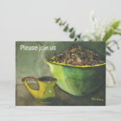 Ochtendkoffie met kom koffiebonen (waterverf) kaart (Staand voorkant)