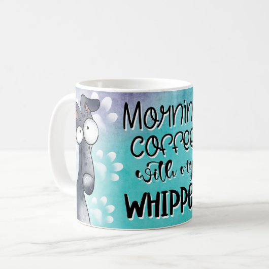 Ochtendkoffie met mijn Whippet Koffiemok (Voorkant links)