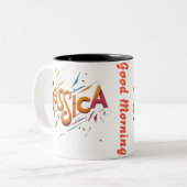 Ochtendkoffie voor Working Lady Tweekleurige Koffiemok (Voorkant links)