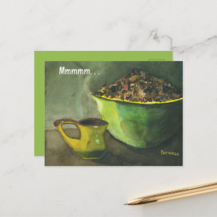 Ochtendkoffie w/Bowl of Coffee Beans (Waterverf) Feestdagenkaart
