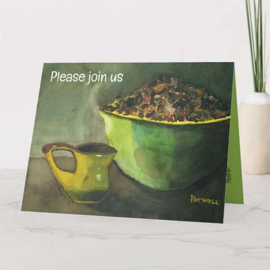 Ochtendkoffie w/Bowl of Coffee Beans (Waterverf) Kaart (Voorkant)