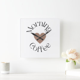 Ochtendkoffiehart, gezellig keukendecoratie vierkante klok