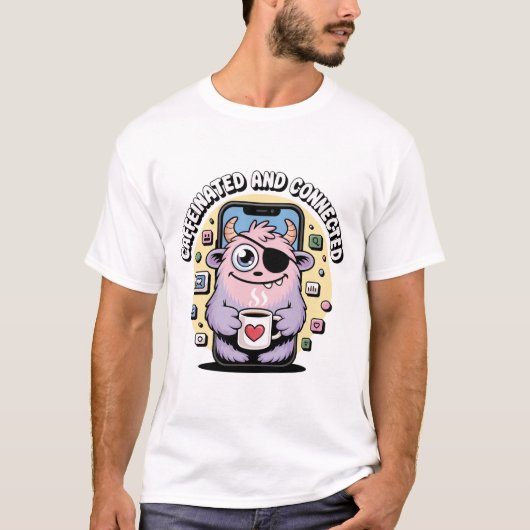 Ochtendkoffiemonster Kawaii Grappig T-shirt (Voorkant)