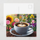 Ochtendkopje koffie en prachtige bloementuin briefkaart (Voorkant / Achterkant)