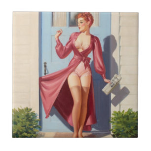 Ochtendkrant Pin-Up Meisje Tegeltje