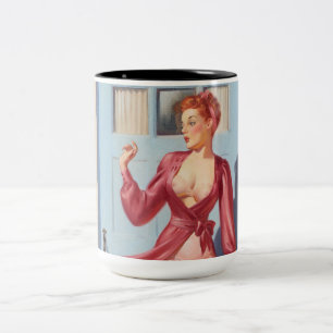 Ochtendkrant Pin-Up Meisje Tweekleurige Koffiemok
