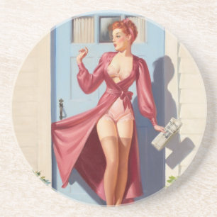 Ochtendkrant Pin-Up Meisje Zandsteen Onderzetter