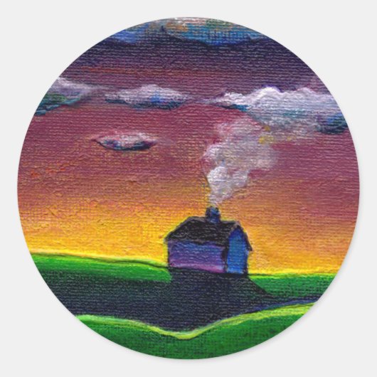 Ochtendlandschap Nieuwjaar kleurrijke originele ku Ronde Sticker (Voorkant)