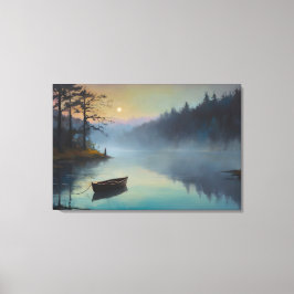 Ochtendlandschap van een rivier in een mistig bos canvas afdruk