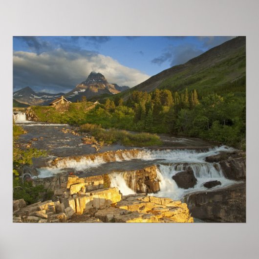 Ochtendlicht begroet Swiftcurrent Falls in de Poster (Voorkant)