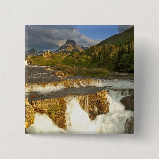 Ochtendlicht begroet Swiftcurrent Falls in de Vierkante Button 5,1 Cm (Voorkant)
