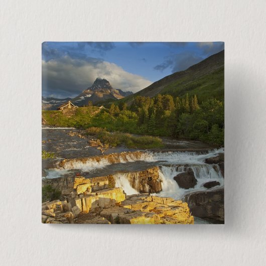 Ochtendlicht begroet Swiftcurrent Falls in de Vierkante Button 5,1 Cm (Voorkant)