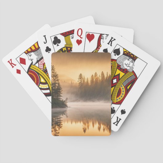 Ochtendmist op rivier in de dennen pokerkaarten (Achterkant)