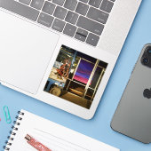 Ochtendpauze Vinyl Sticker (Laptop met iPhone)