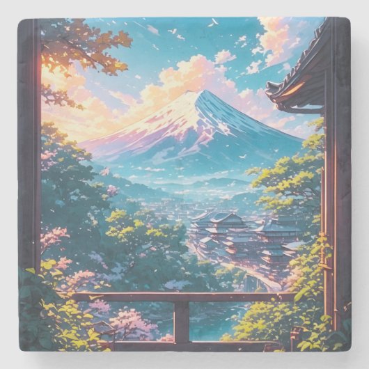 Ochtendrust over Fuji Stenen Onderzetter (Voorkant)