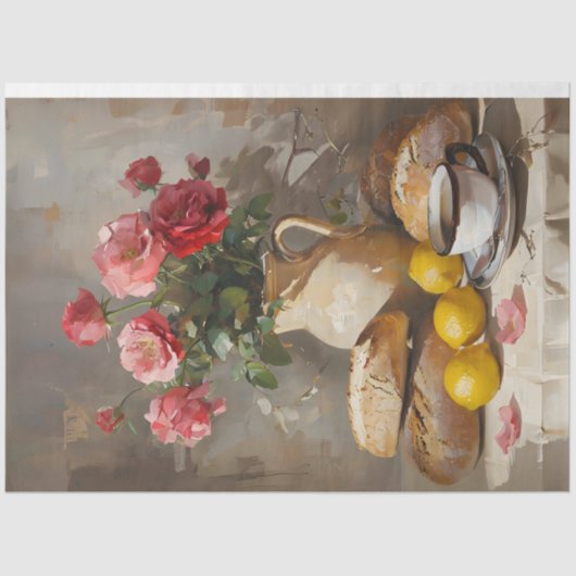 Ochtendthee met Rozen Decoupage Tissue Paper Tissuepapier (Voorkant)