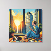 Ochtendtijd in de stad | Vrouw reflecteert Canvas Afdruk (Voorkant)