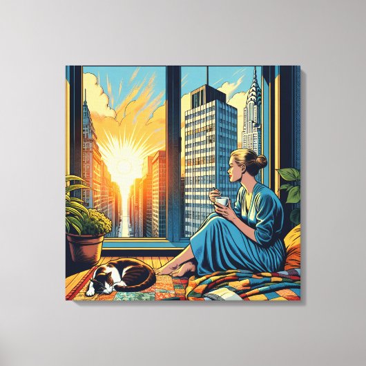 Ochtendtijd in de stad | Vrouw reflecteert Canvas Afdruk (Voorkant)