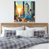 Ochtendtijd in de stad | Vrouw reflecteert Canvas Afdruk (Insitu (Slaapkamer))
