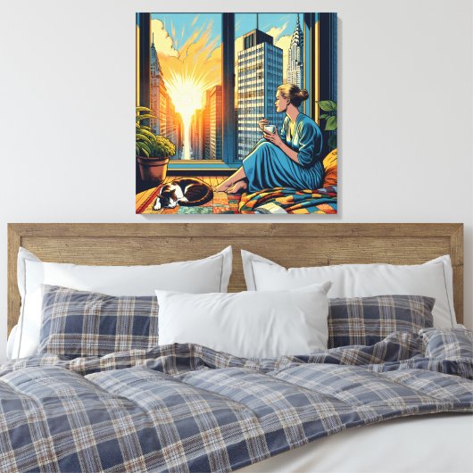 Ochtendtijd in de stad | Vrouw reflecteert Canvas Afdruk (Insitu (Slaapkamer))
