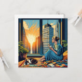 Ochtendtijd in de stad | Vrouw reflecteert Kaart (Voorkant / Achterkant in situ)