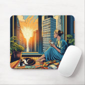 Ochtendtijd in de stad | Vrouw reflecteert Muismat (Met muis)