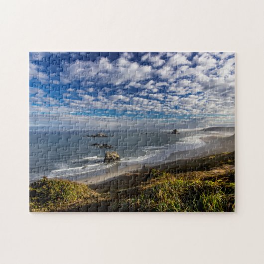Ochtendwolken en mist op het strand legpuzzel (Horizontaal)